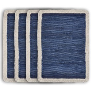 HomeRoots 19" Set of Four Navy Blue And Natural Solid With Border Cotton Placemats - 1 of 4