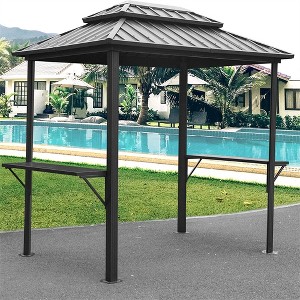 Vynxaria Grey Grill Gazebo 8' × 6' Aluminum BBQ Gazebo Outdoor Metal Frame with Shelves Serving Tables - 1 of 4