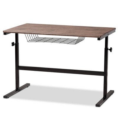 Anisa Wood and Metal Height Adjustable Desk Walnut/Black - Baxton Studio