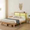 Rattan Bed Frame, Bohemian King Bed with Natural Headboard, LED Lights, Solid Wood Foundation with Silent Slats, No Box Spring Needed - 3 of 4