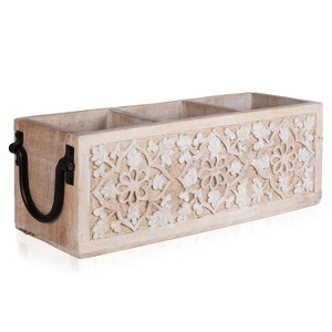 Mela Artisans 3-Slot Wooden Desk Organizer, White - 1 of 4