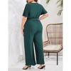 Clearlove Women Plus Size Ruffle V Neck Short Sleeve Tied Elastic Waist Wide Leg Jumpsuits Casual Rompers - 2 of 4