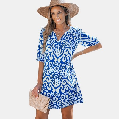 Women's Royal Blue Tassel Tie Half-Sleeve Mini Dress - Cupshe