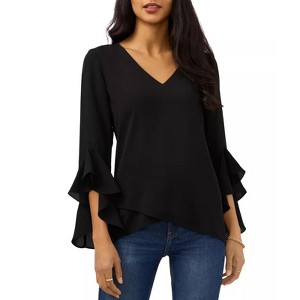 Womens Casual Tops Flutter Sleeve V Neck Blouse Flowy Petal Blouse with Ruffle Bracelet Sleeve Elegant Dressy Tops - 1 of 3
