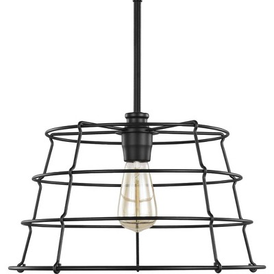 Farmhouse-Style Matte Black Wire-Frame Pendant Light 16.38 in