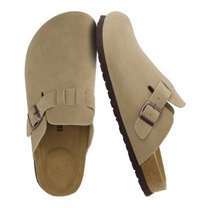 CUSHIONAIRE Haze Genuine Suede Leather Mens Clogs - Comfortable Slip On Potato Shoes for Men with Adjustable Buckle - 1 of 4