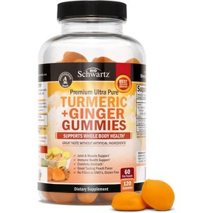 Turmeric Curcumin with Ginger Gummies, Natural Extra Strength Joint Support Supplement, Delicious Peach Flavor, Bioschwartz, 120ct - 1 of 4