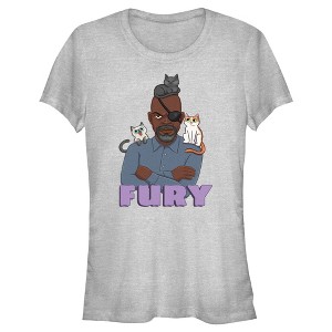 Juniors Womens The Marvels Nick Fury Cat Portrait T-Shirt - 1 of 4