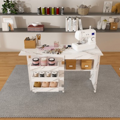 4-in-1 Folding Sewing Table with Lockable Wheels – Multi-Functional Craft Station, End Table