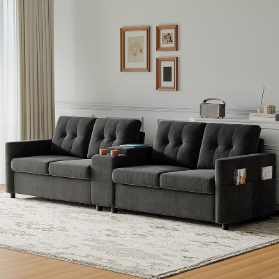 115" Modern 4 Seater Sectional Sofa with Cup Holder and Charger, Comfy Cushion & Storage, Cloud Deep Seat Sofa for Living Rooms, Home Theater