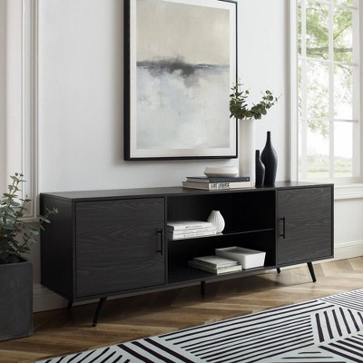 2 Door Mid-Century Modern Wood Storage TV Stand for TVs up to 80&#34; Graphite - Saracina Home