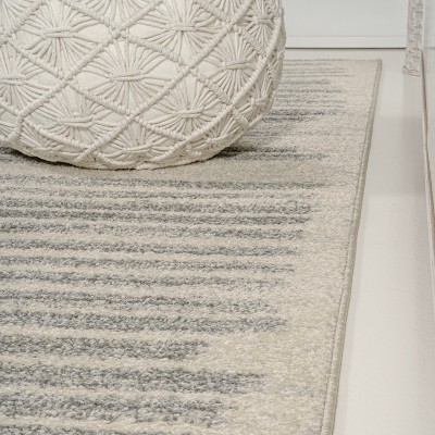 Khalil Cream and Gray Striped Synthetic Runner Rug 2'-2" X 8'