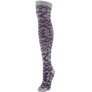 Memoi Snowflake N' Stripes Cotton Blend Over The Knee Socks - 1 of 4