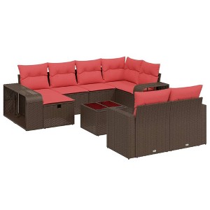 vidaXL 11 Piece Patio Sofa Set with Cushions Brown Poly Rattan - 1 of 4