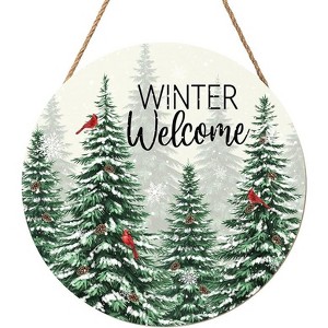 Lomsoe Winter Welcome Sign Winter Trees Wood Door Christmas Snowflakes Hanging Sign Xmas Holiday Wreath Christmas Decor Christmas Gift 8"x8" - 1 of 1