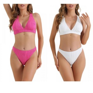 INSPIRE CHIC Women's V Neck Crisscross Back Drawstring Triangle Bottoms Swimwear Bathing Bikini Suits 2 Sets - 1 of 4