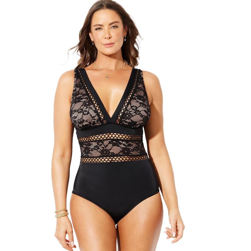 Swimsuits for All Women's Plus Size Lace Lattice One Piece Swimsuit, 1 of 2