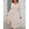 Plus Size Women's Ribbed Knit Maxi Dress - High Waist, Side Pockets, Round Neck Long Ankle-Length Dress - 2 of 4