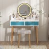 Makeup Vanity Table Set with 3 Modes Adjustable Lighted Mirror Cushioned Stool, Dressing Table for Small Space, White and Blue - 3 of 4