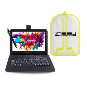 LINSAY 10.1" Tablet 128GB New Android 15 with Black Keyboard and Backpack - 1 of 3