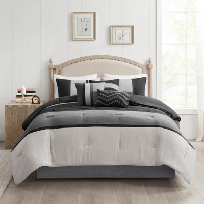 Madison Park 7pc King Overland Faux Suede Comforter Set - Black: Hypoallergenic Bedding, Midweight Microfiber, Contemporary Style — фото 4