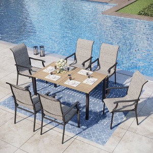 Captiva Designs 7pc Outdoor Dining Metal Rectangle Table with Umbrella Hole & Padded Sling Chairs - 1 of 4