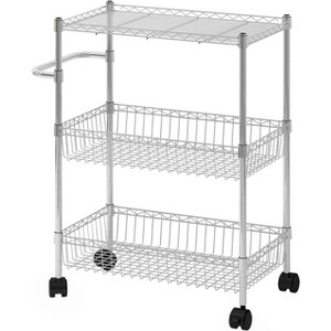 3 Tier Rolling Storage Cart - Utility Trolley with Wire Storage Shelving, Kitchen Cart On Wheels (23.6"×13.8"×31.5") for Bathroom Laundry - 1 of 4