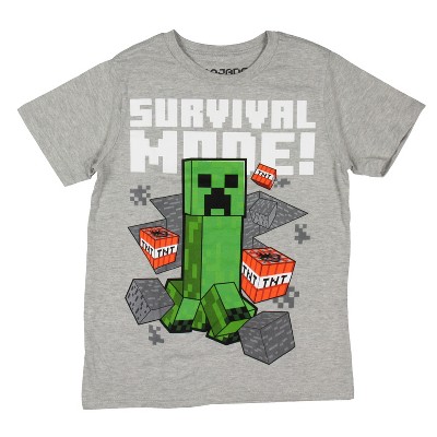 Minecraft Boys' Creeper Tnt Survival Mode Graphic Print T-shirt, L Kids ...