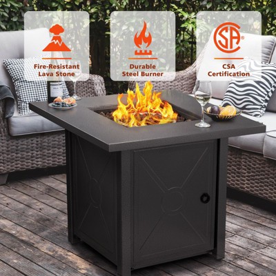 28'' Black Metallic Gas Fire Pit Table with Lid