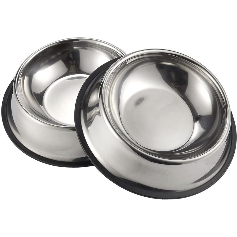 Juvale Stainless Steel Dog Bowls - Set of 2 Large Pet Food and Water Dish Bowls, Ideal for Large Dogs - Silver, 10 In Diameter, 1 of 9