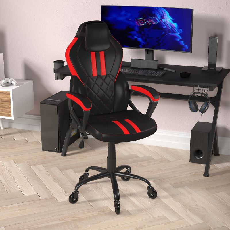 Flash Furniture Stone Ergonomic Office Computer Chair - Adjustable Black and Red Designer Gaming Chair - 360° Swivel - Transparent Roller Wheels, 4 of 10