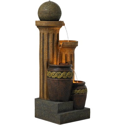 Rustic Polyresin 50" Outdoor Water Fountain with LED Light