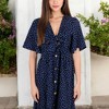 Anna-Kaci Women's Polka Dot Midi Dress with Front Tie Detail Short Sleeves and Button Front Design for a Flattering Fit - 2 of 4