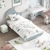 Twin Bed Frame with Round Boucle Headboard, Upholstered Arch-Shaped Design in Soft Pink, Modern Kids Wooden Slats Bed,  Easy Assembly - 3 of 4