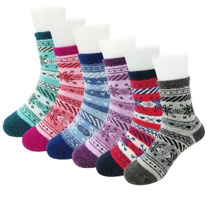 Wrapables Children's Thick Winter Warm Wool Socks (Set of 6), Snowflakes, M - 1 of 4