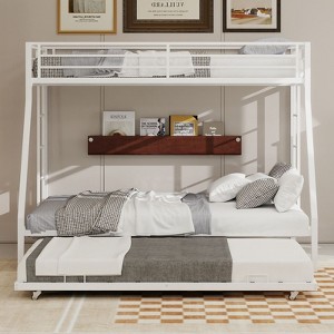 Okak Twin/Full Robust Metal Bunk Bed with Ladders & Rolling Trundle,Contemporary Bed Frame for Bedroom,Dormitory - 1 of 4