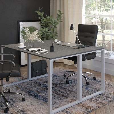 Tromso Adjustable 55" Gray Laminate Desk with Steel Frame and Drawer