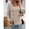 Coolmee Women's Tops Casual Long Sleeve Square Neck Buttons Front Slit Loose Sweater - 3 of 4