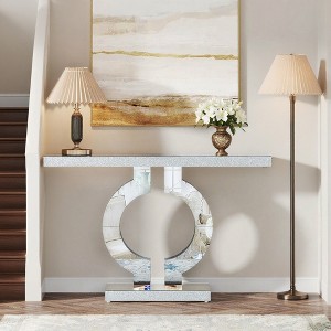 MAYEERTY 43" Mirrored Console Table, Modern Silver Sofa Table with O-Shaped Base - 1 of 4
