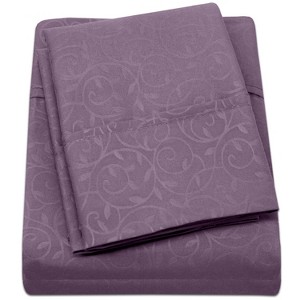 Plazatex Vine Print 90GSM Brushed Microfiber Soft Wrinkle Free Sheet Set - Queen 60x80", Purple - 1 of 2