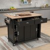 PDTEND 52.2" Kitchen Island with Rubber Wood Drop-Leaf Countertop, Sliding Barn Door, Adjustable Height, 4 Wheels, Storage Cabinet & 2 Drawers - 3 of 4