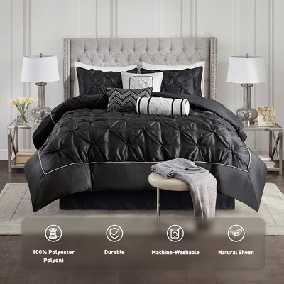7 Pcs Faux Silk Bedding Set, Solid Color RIAB Royal Style Comforter Set, Tufted Dimensional Design Smooth Edge Comforter with Matching Pillow Cases
