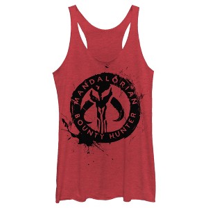 Women's Star Wars The Mandalorian Paint Splatter Emblem Racerback Tank Top - 1 of 3