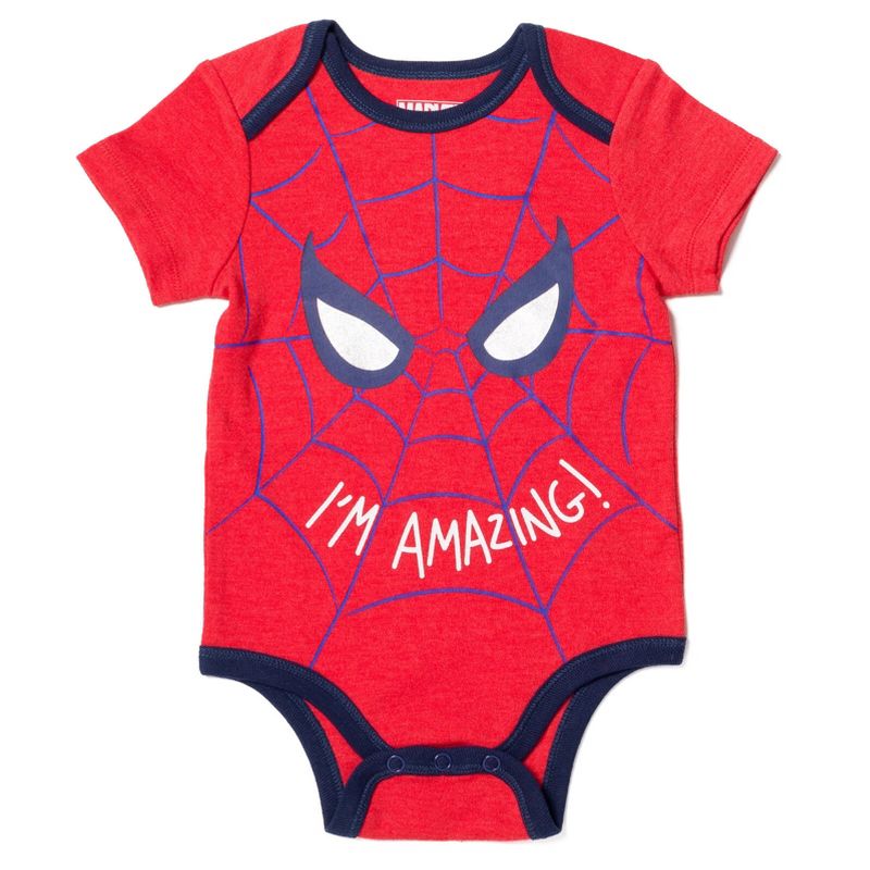 Marvel Avengers Hulk Captain America Spider-Man Baby Bodysuit Pants and Hat 3 Piece Outfit Set Newborn to Infant, 3 of 8