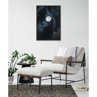 Driftless Moon Midnight Blue Canvas Print with Black Frame