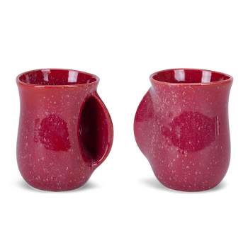 Elanze Designs Reactive Glaze 14 ounce Ceramic Handwarmer Mugs Set of 2, Maraschino Red