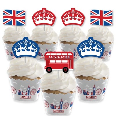 Big Dot of Happiness Cheerio, London - Cupcake Decoration - British UK Party Cupcake Wrappers and Treat Picks Kit - Set of 24