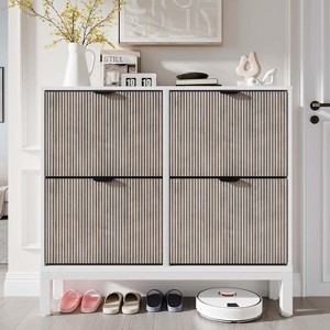 Jojoka Farmhouse Fluted Shoe Storage Cabinet with 4 Flip Drawers and Adjustable Shelves for Entryway - 1 of 4