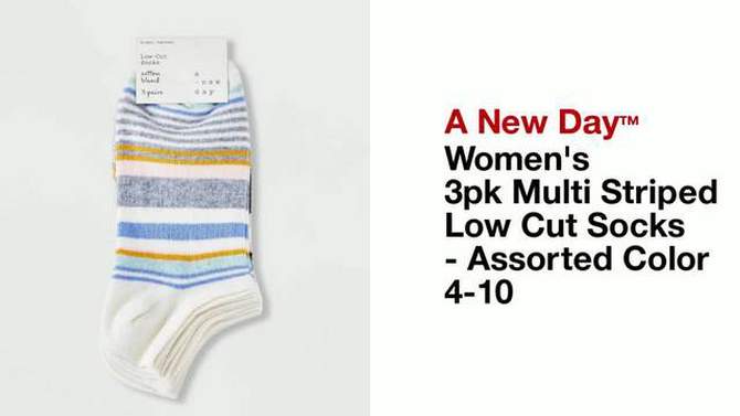 Women&#39;s 3pk Multi Striped Low Cut Socks - A New Day&#8482; Assorted Color 4-10, 2 of 5, play video