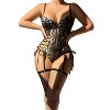 Clotth Ladies Lace Lingerie Teddy - Women's Sheer Lace Up Teddy Body Suit with Steel Boning & Open Crotch Design, Black - M (Without Stockings) - 4 of 4